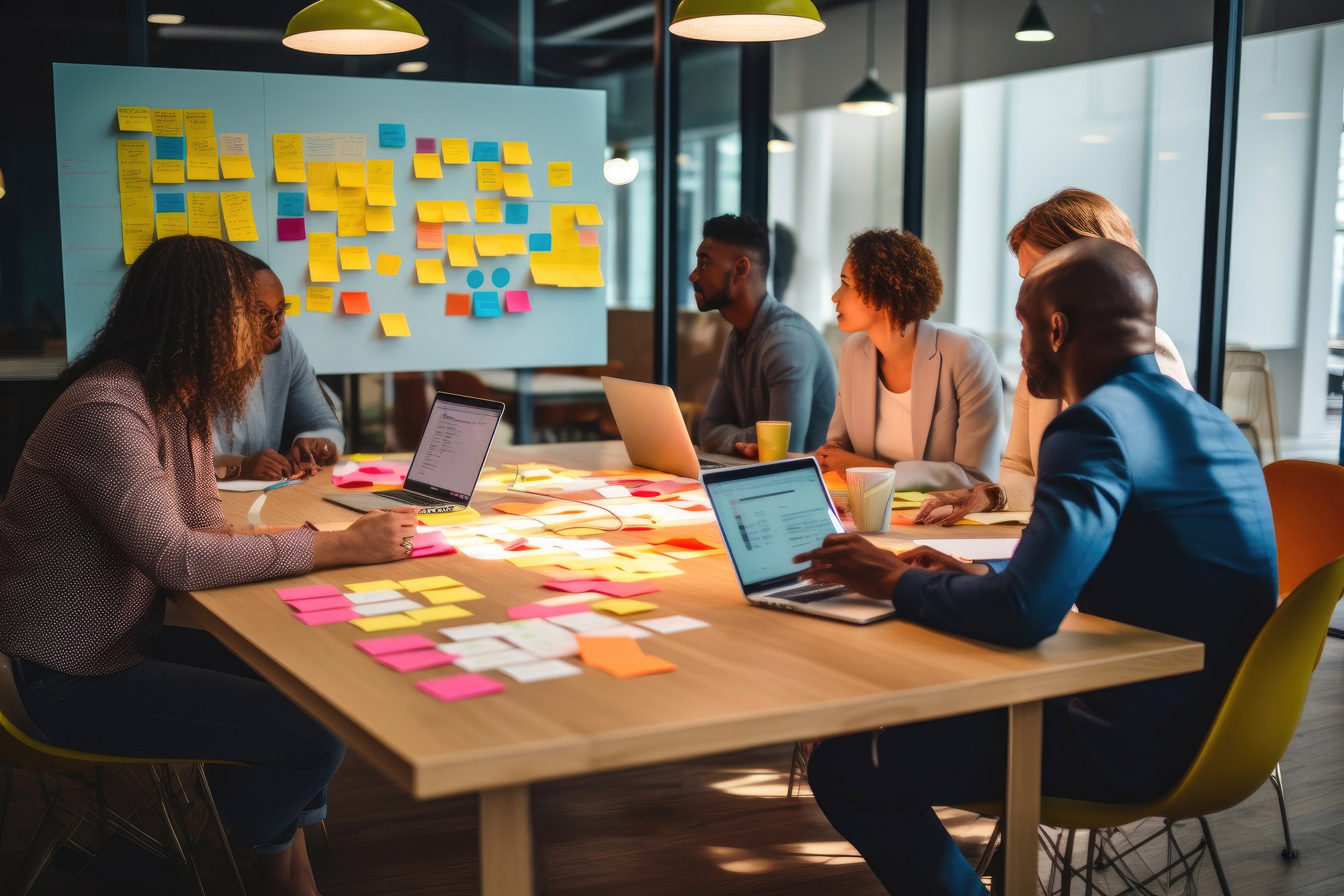 Digital Marketing Team with Post It Notes on Board