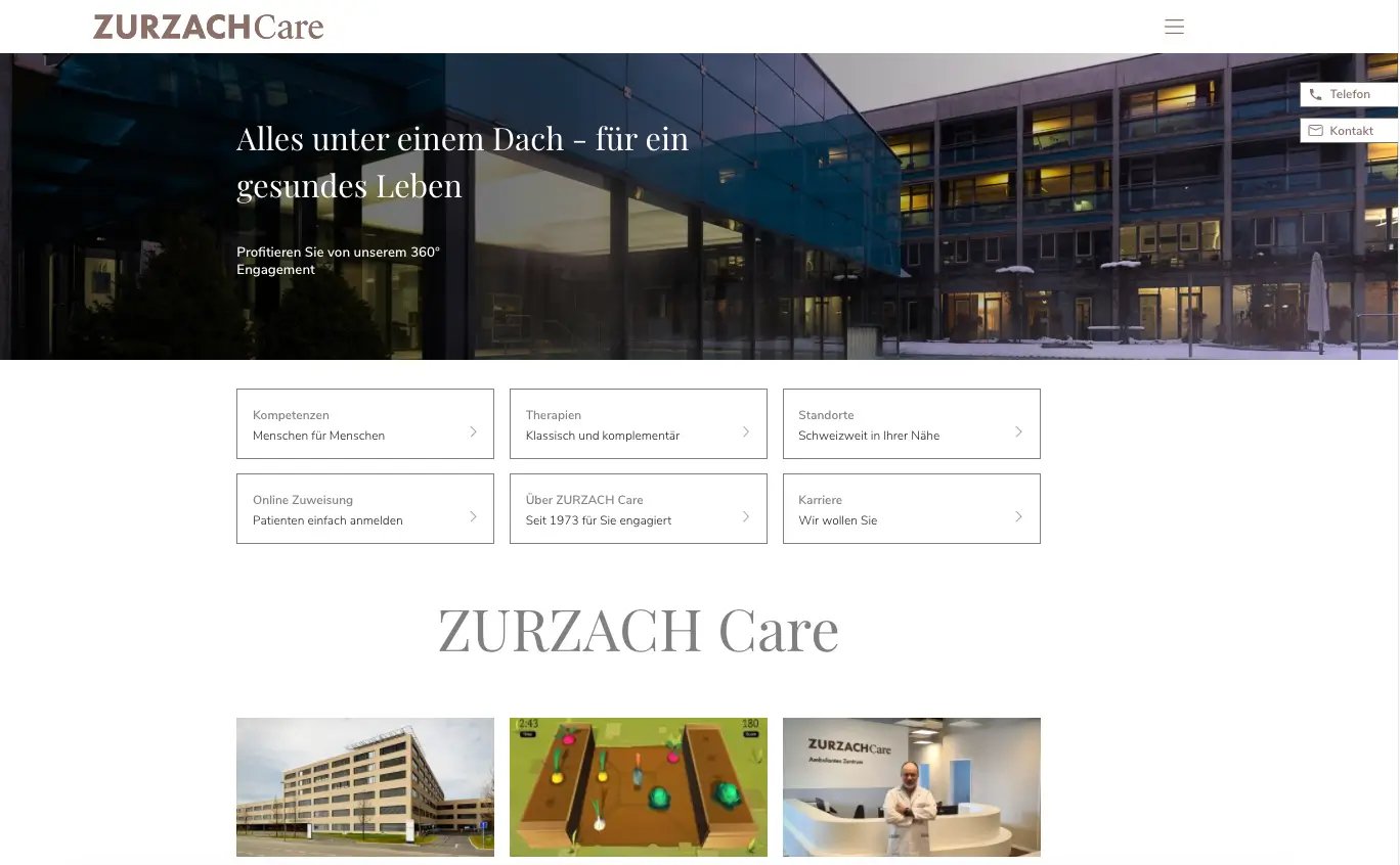zurzach care splende nel suo nuovo website look
