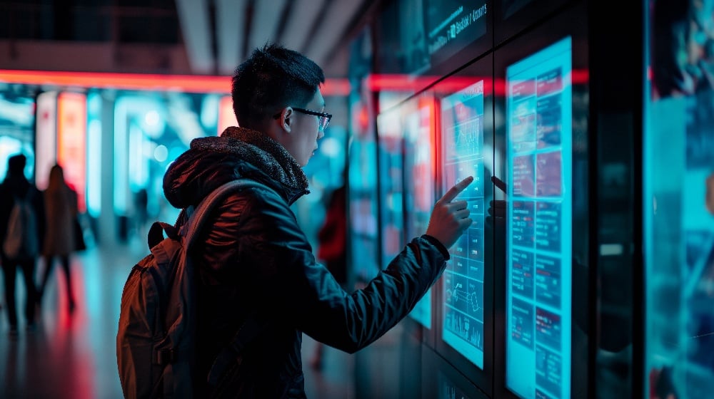 Commuter Interacting with Public Information System