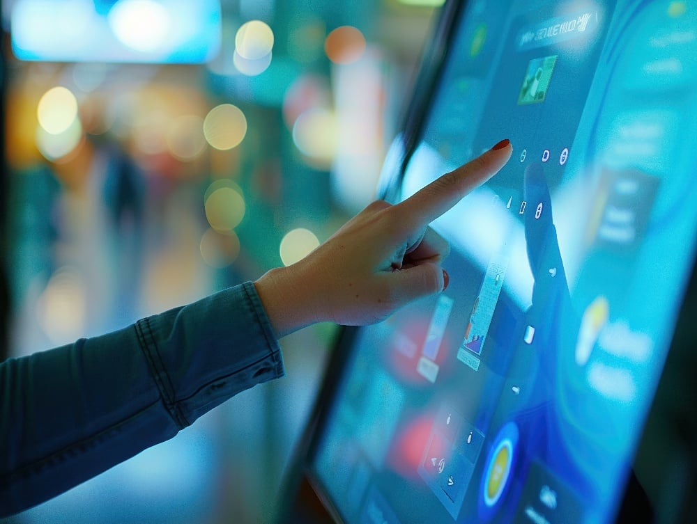 Woman Using a Touchscreen Kiosk