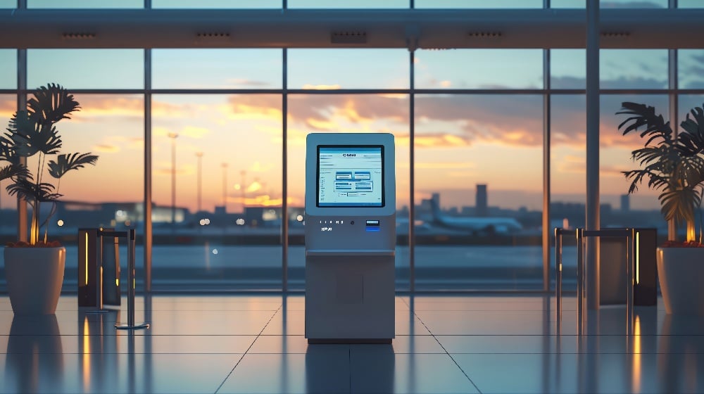 Airline check-in kiosk with touchscreen display